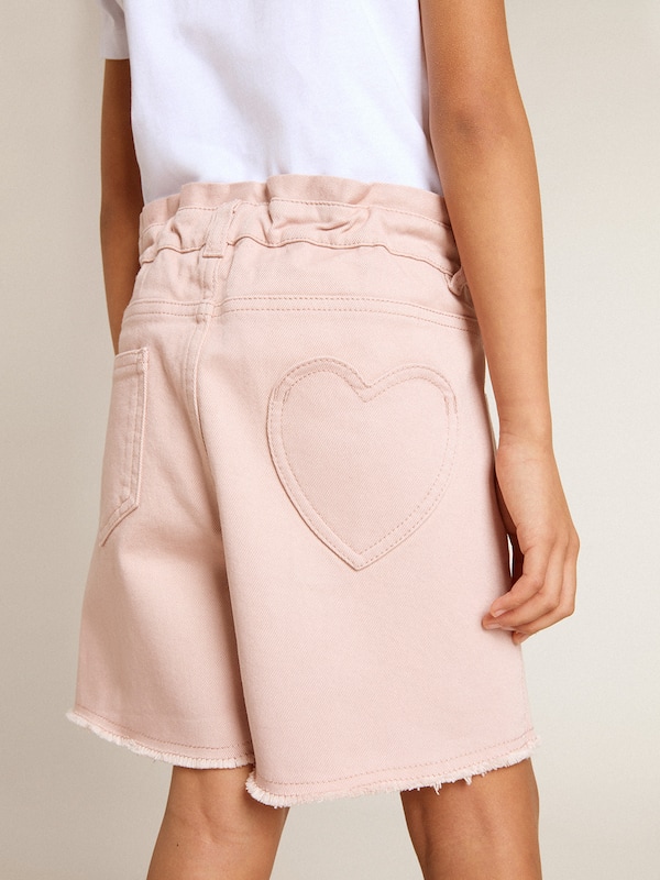 Golden Goose - Girls' pink cotton shorts with embroidery in 