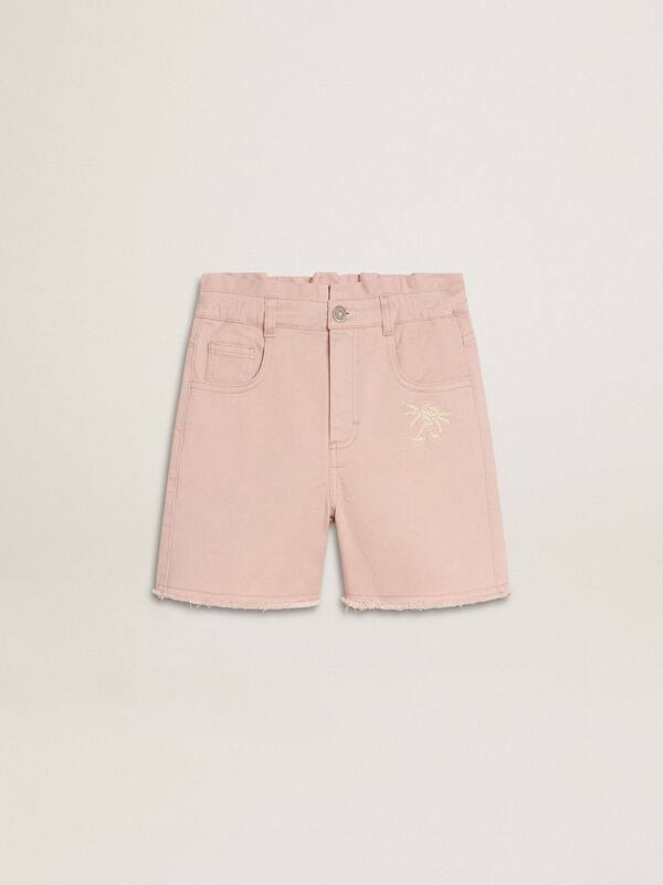 Golden Goose - Girls' pink cotton shorts with embroidery in 