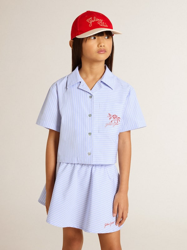 Golden Goose - Girls' cropped shirt in striped light blue cotton in 