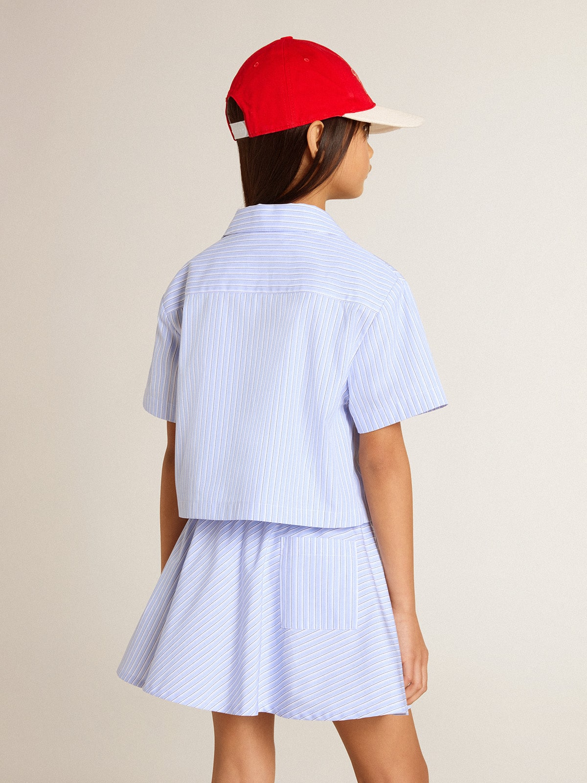 Golden Goose - Girls' cropped shirt in striped light blue cotton in 