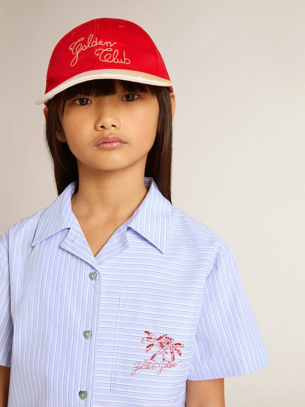 Golden Goose - Girls' cropped shirt in striped light blue cotton in 