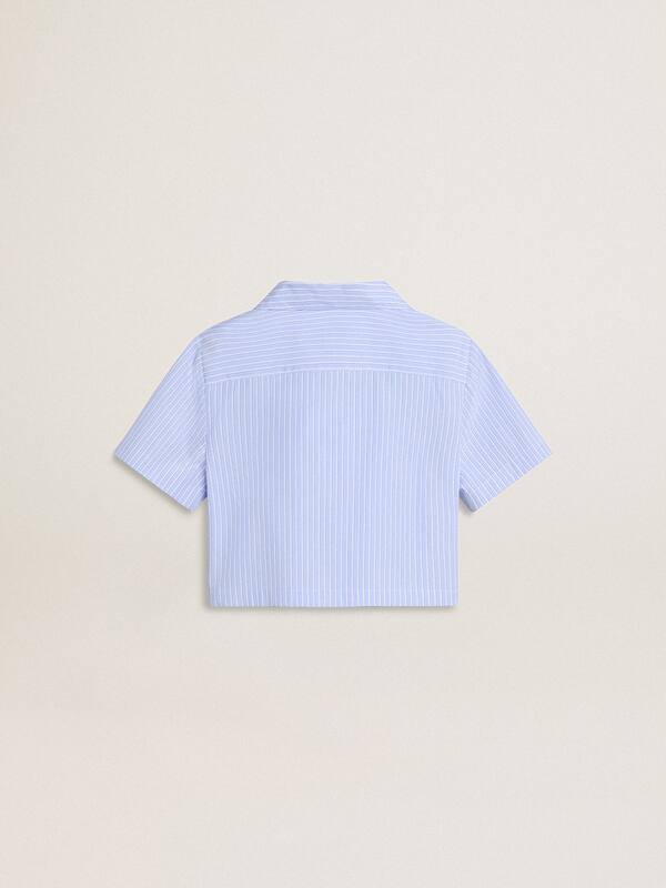 Golden Goose - Girls' cropped shirt in striped light blue cotton in 