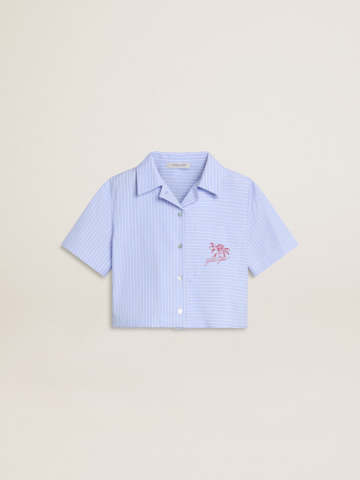 Golden Goose - Girls' cropped shirt in striped light blue cotton in 