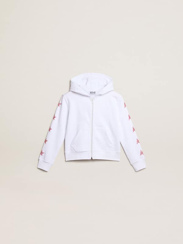 Golden Goose - Girls’ zip-up sweatshirt in white with glitter stars on the sleeves in 