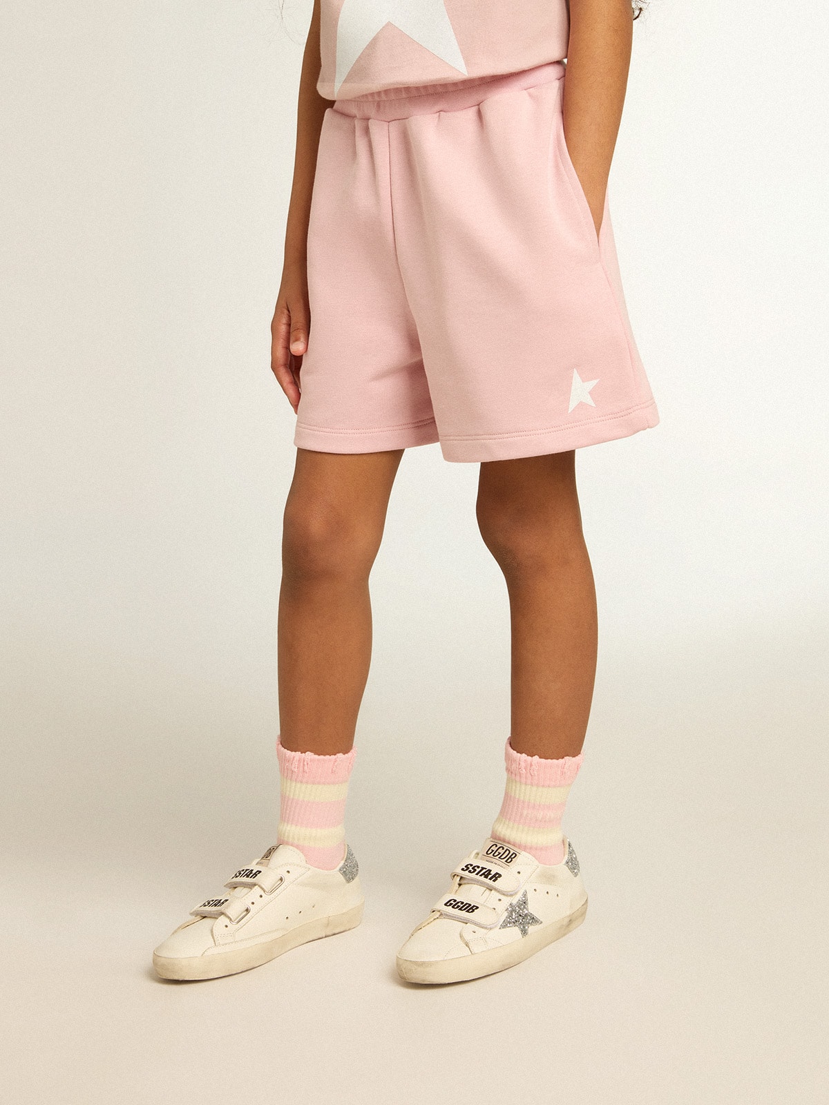 Golden Goose - Short infantil feminino rosa com estrela branca in 