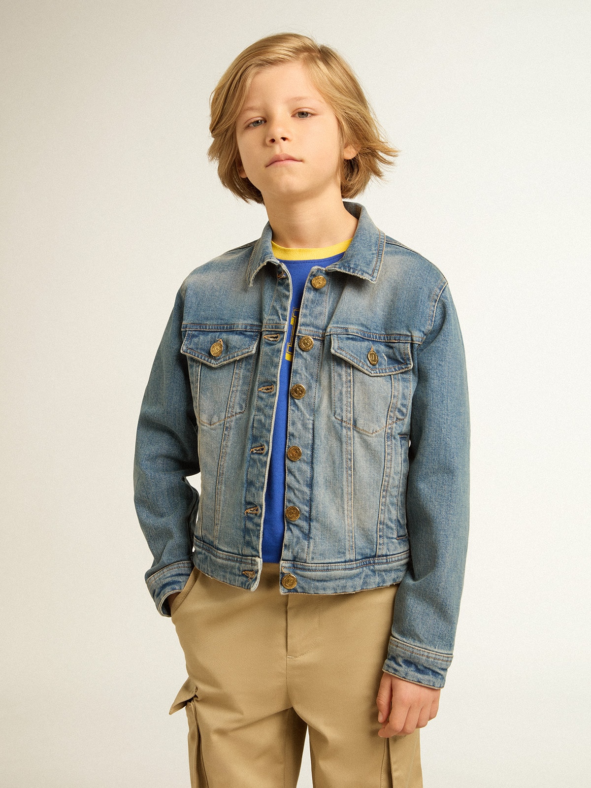 Golden Goose - Boys’ mid-wash denim jacket in 