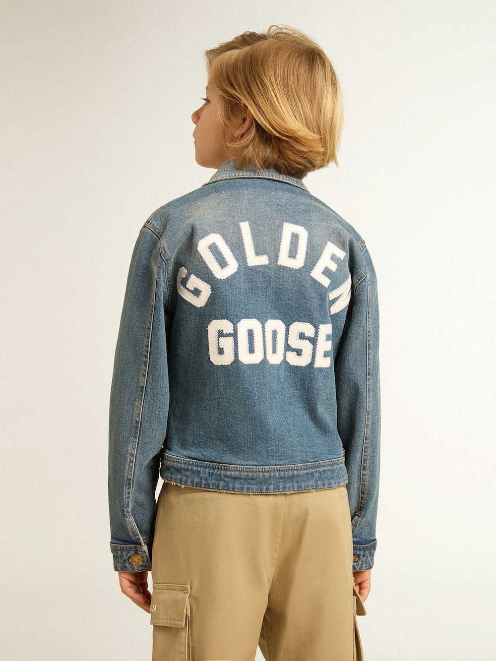 Golden Goose - Jaqueta jeans infantil masculina com lavagem média in 