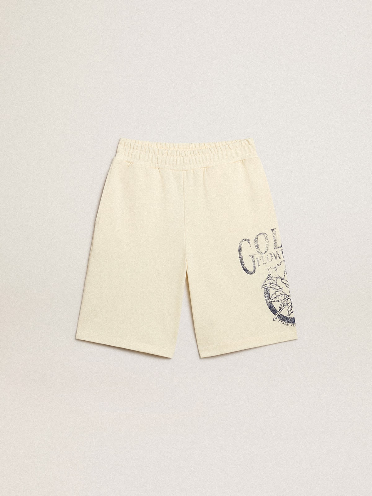 Golden Goose - Boys’ Bermuda shorts in aged white with print on the front  in 