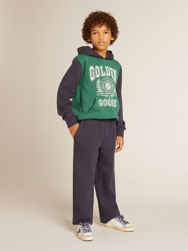Golden Goose - Boys' green and blue sweatshirt with hood and print in 