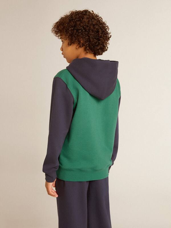 Golden Goose - Boys' green and blue sweatshirt with hood and print in 