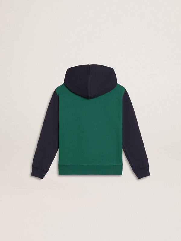 Golden Goose - Boys' green and blue sweatshirt with hood and print in 