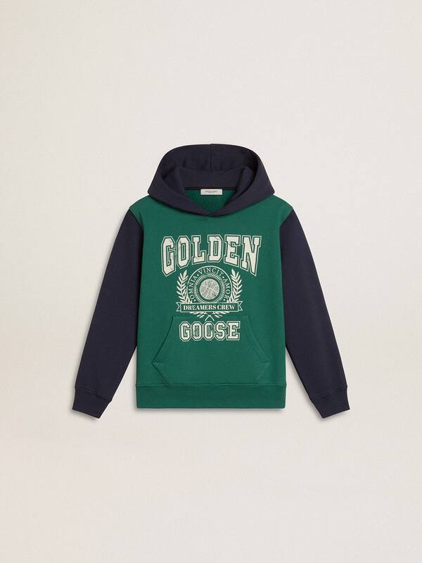Golden Goose - Boys' green and blue sweatshirt with hood and print in 