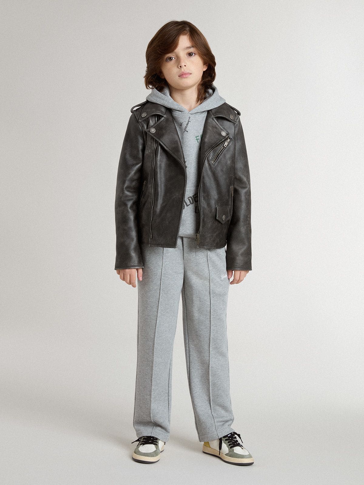 Golden Goose - Graues Kindersweatshirt mit mehrfarbigen Printschriftzügen in 