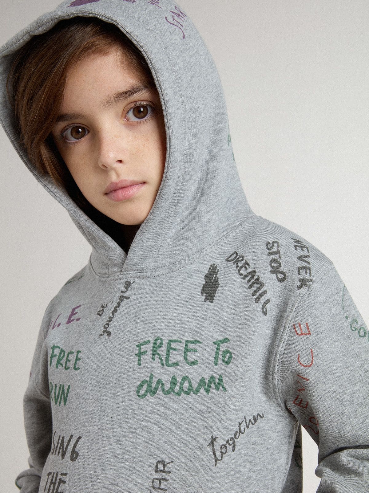 Golden Goose - Graues Kindersweatshirt mit mehrfarbigen Printschriftzügen in 