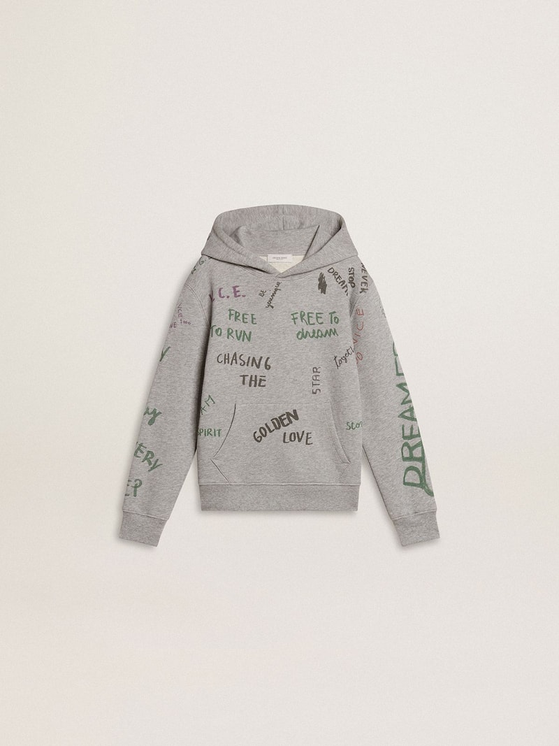 Graues Kindersweatshirt mit mehrfarbigen Printschriftzügen