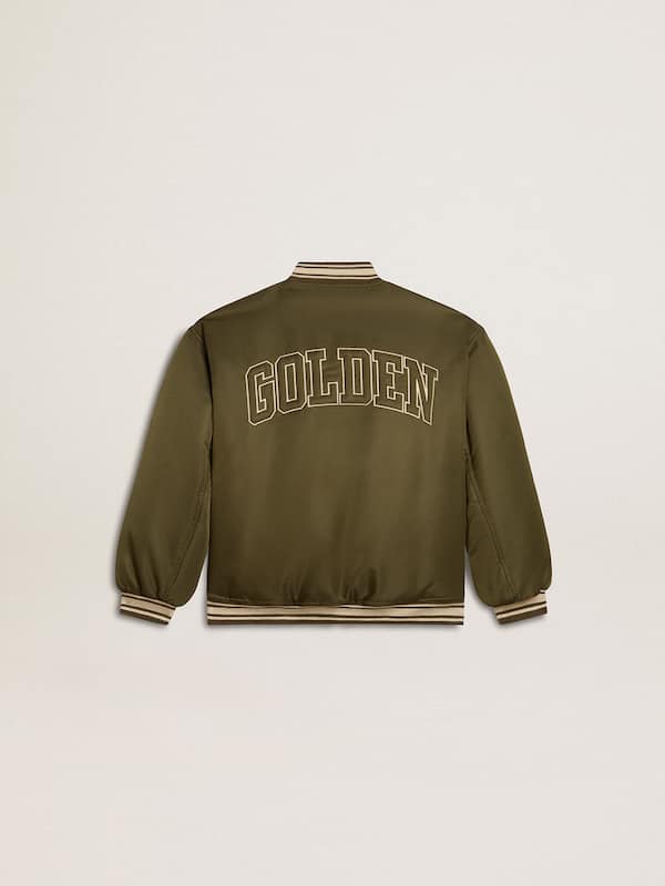 Golden Goose - Kids military-green nylon bomber jacket with lettering on the back in 