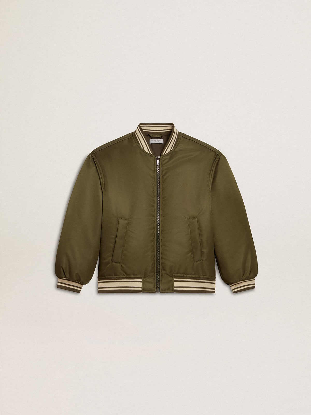 Golden Goose - Chaqueta bomber Kids de nailon color verde militar y mensaje en la espalda in 