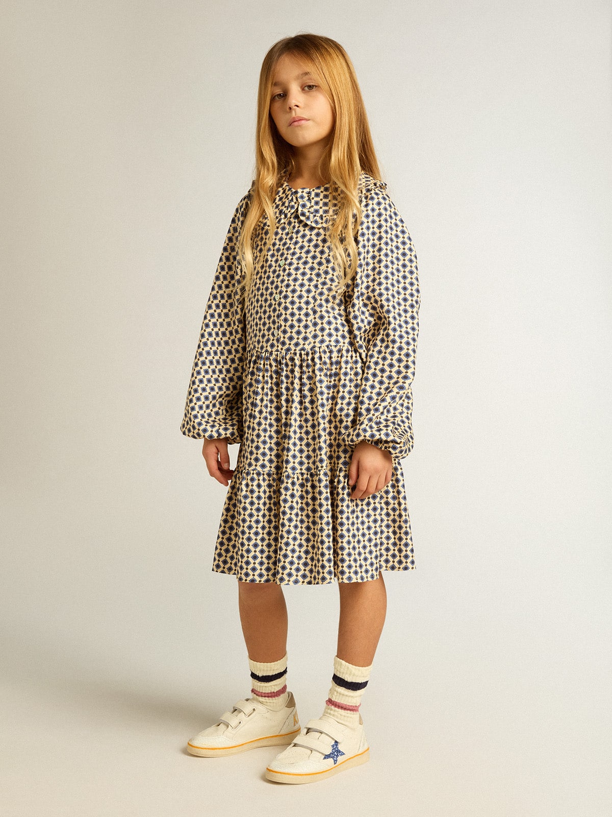 Golden Goose - Girls' dress with geometric print and removable collar in 