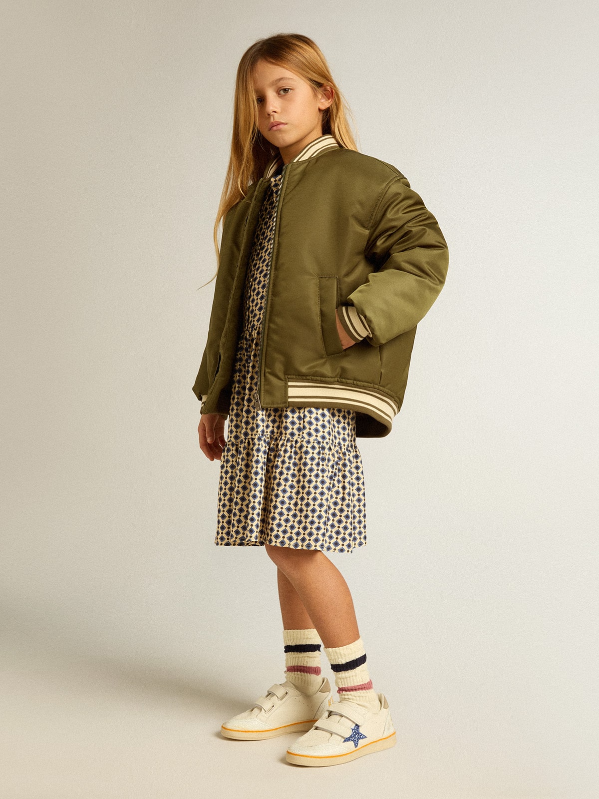 Golden Goose - Vestido infantil feminino com estampa geométrica e gola removível in 