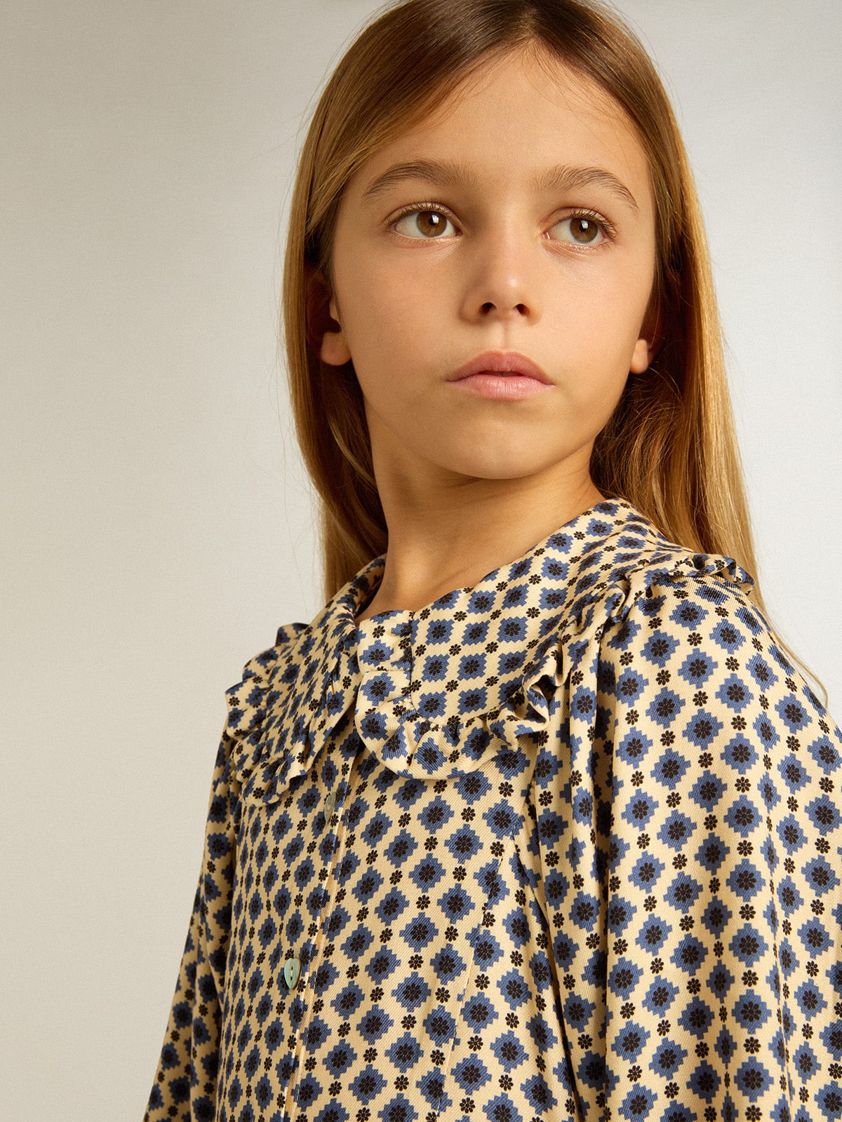 Golden Goose - Vestido infantil feminino com estampa geométrica e gola removível in 