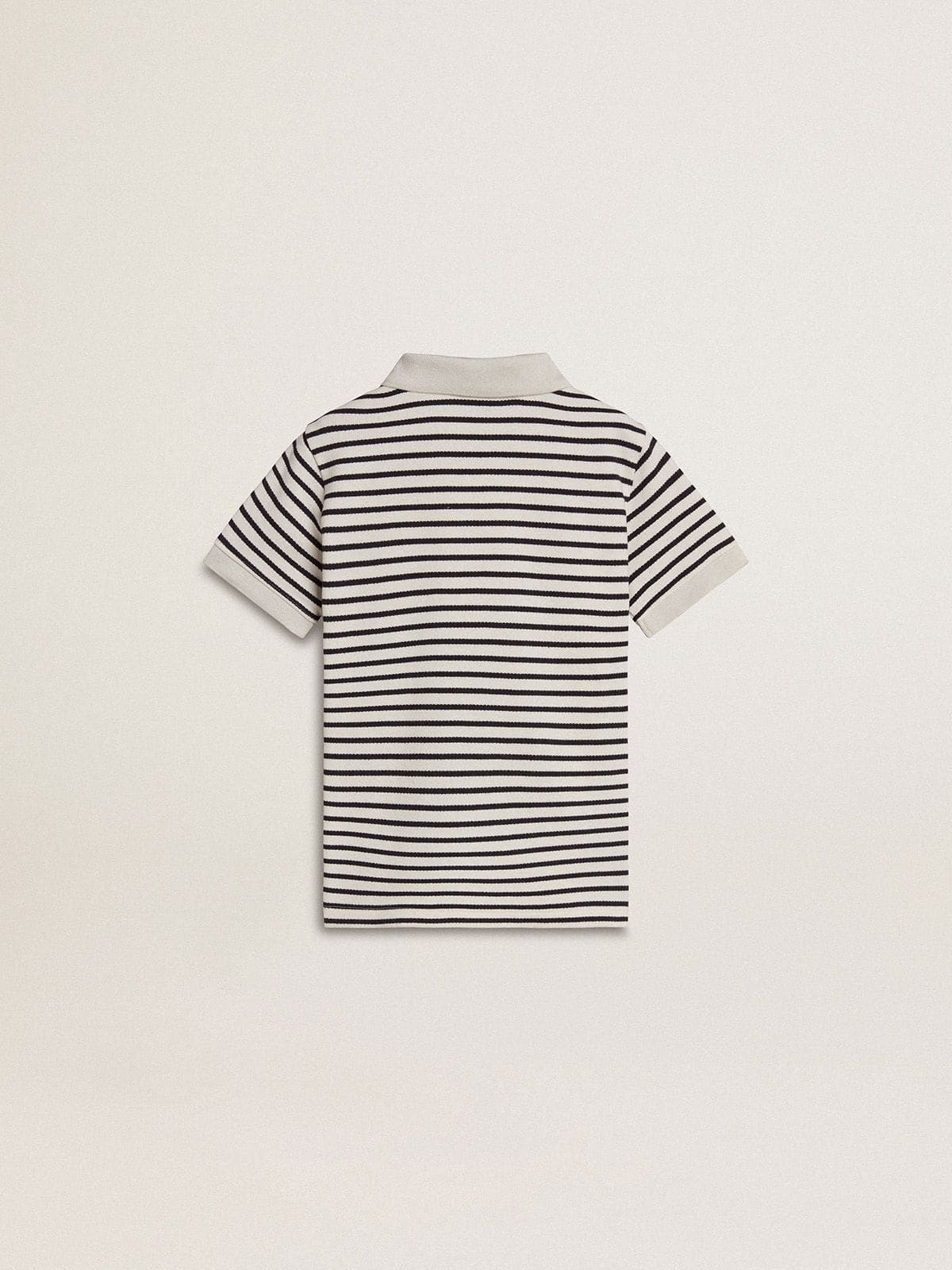 Golden Goose -  Boys' white cotton polo with navy blue stripes and embroidery in 
