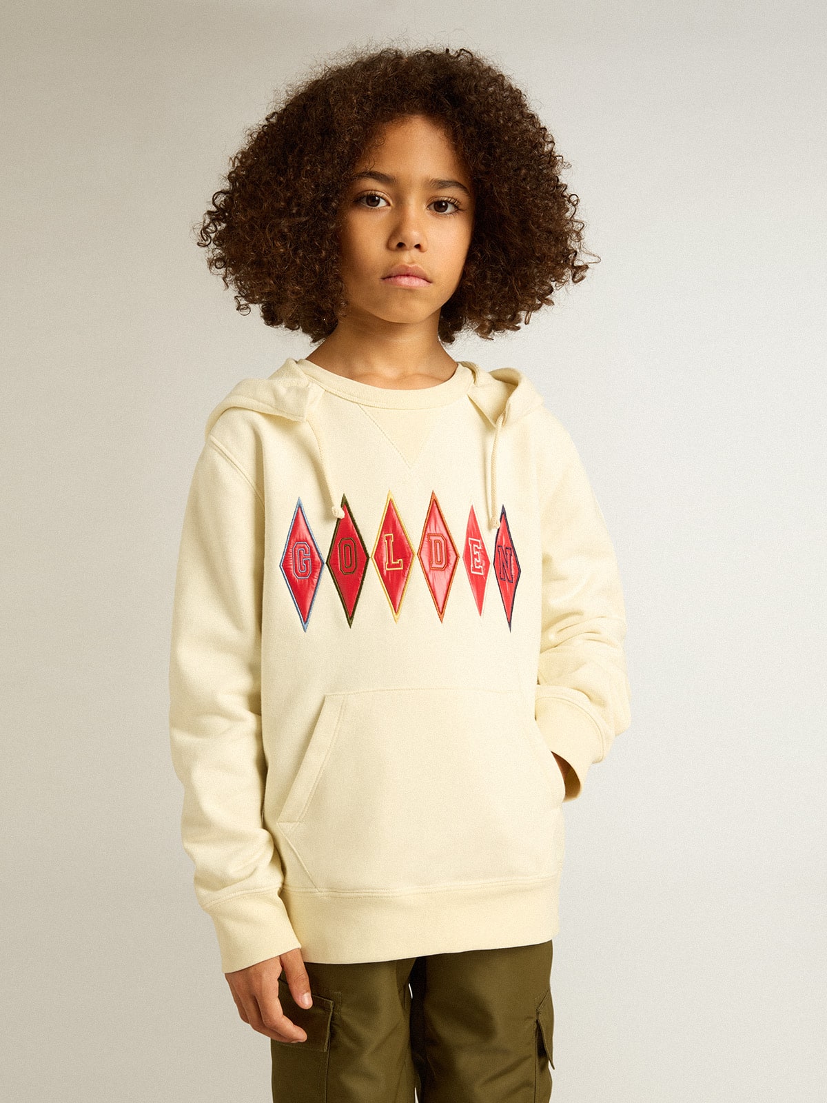 Golden Goose - Hooded sweatshirt in worn white with Golden embroidery on the front in 