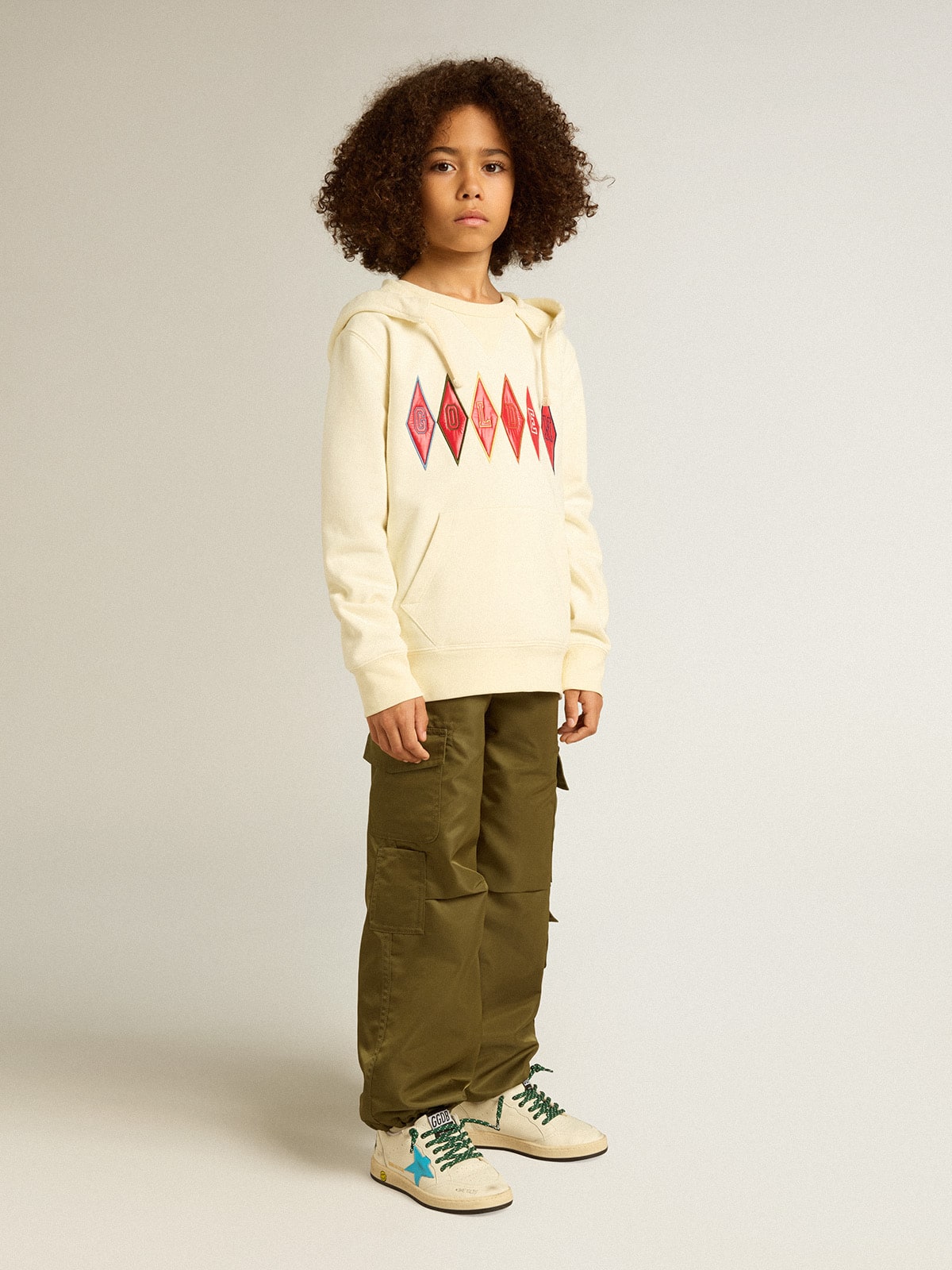 Golden Goose - Hooded sweatshirt in worn white with Golden embroidery on the front in 