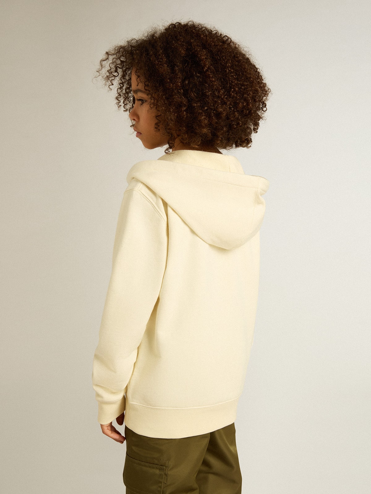 Golden Goose - Hooded sweatshirt in worn white with Golden embroidery on the front in 