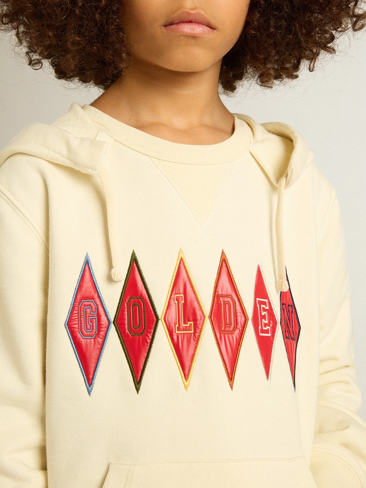 Golden Goose - Hooded sweatshirt in worn white with Golden embroidery on the front in 