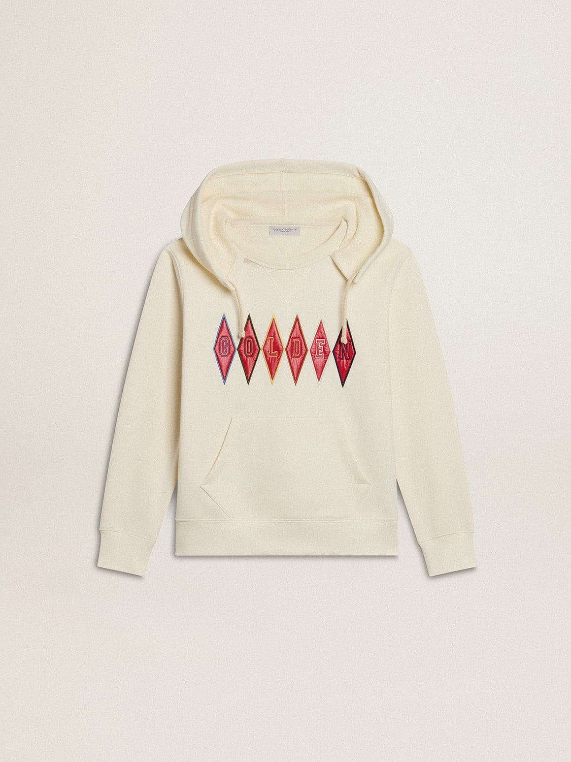 Golden Goose - Hooded sweatshirt in worn white with Golden embroidery on the front in 