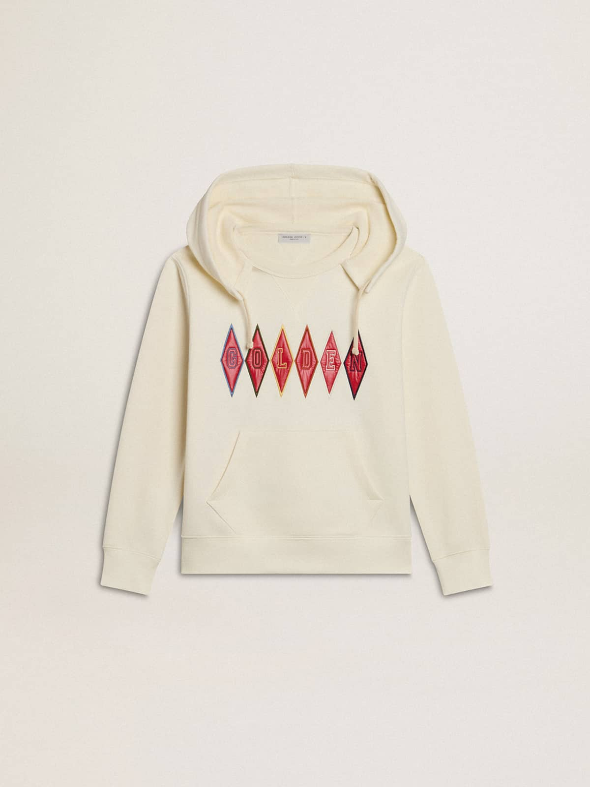 Golden Goose - Hooded sweatshirt in worn white with Golden embroidery on the front in 