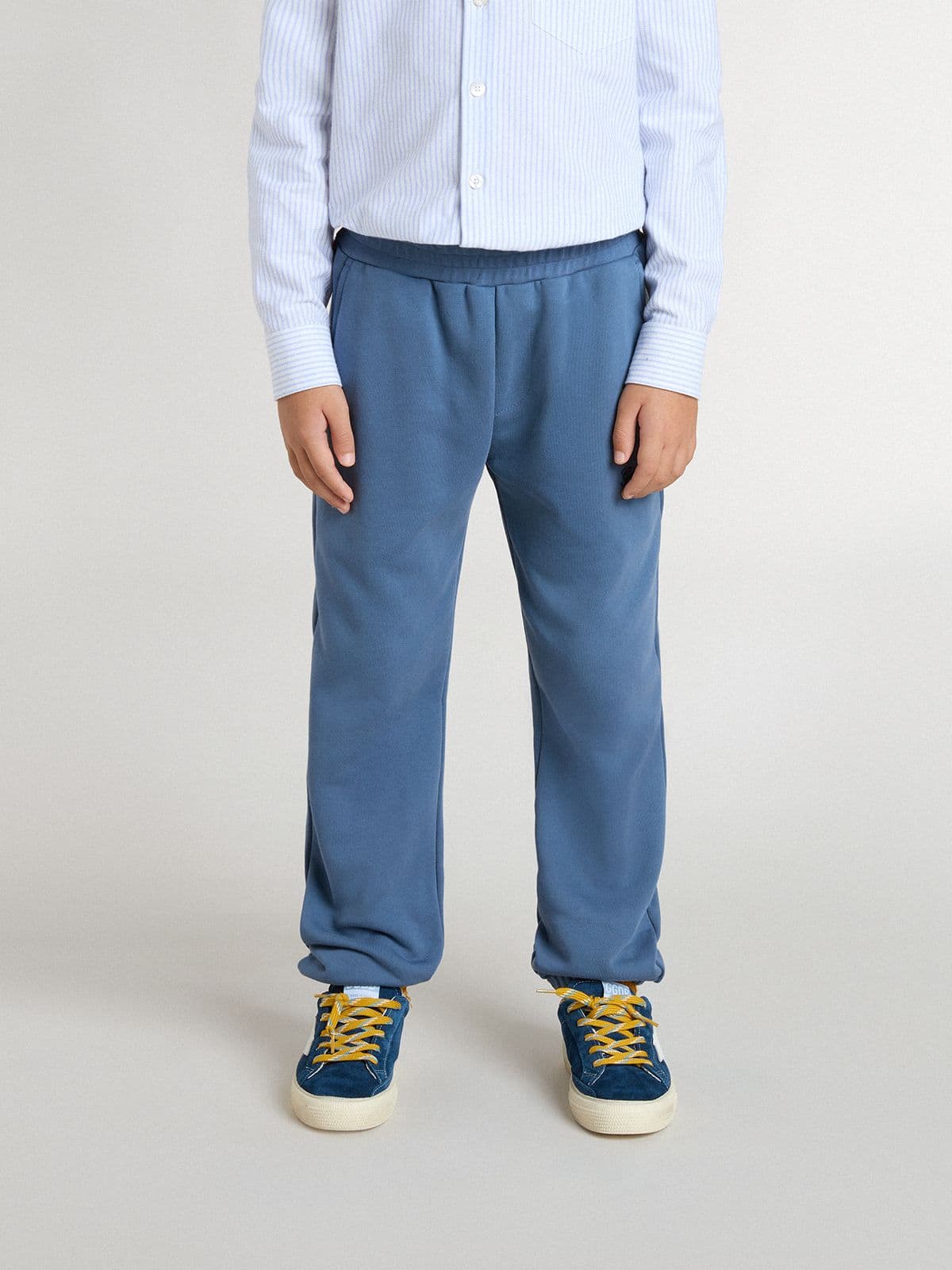 Golden Goose - Pantaloni Kids jogging blu con ricamo in 