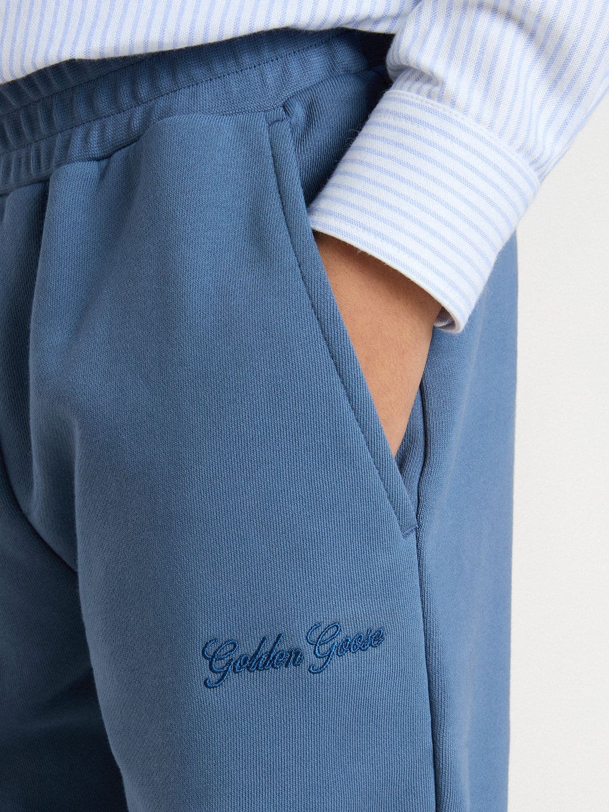 Golden Goose - Pantaloni Kids jogging blu con ricamo in 