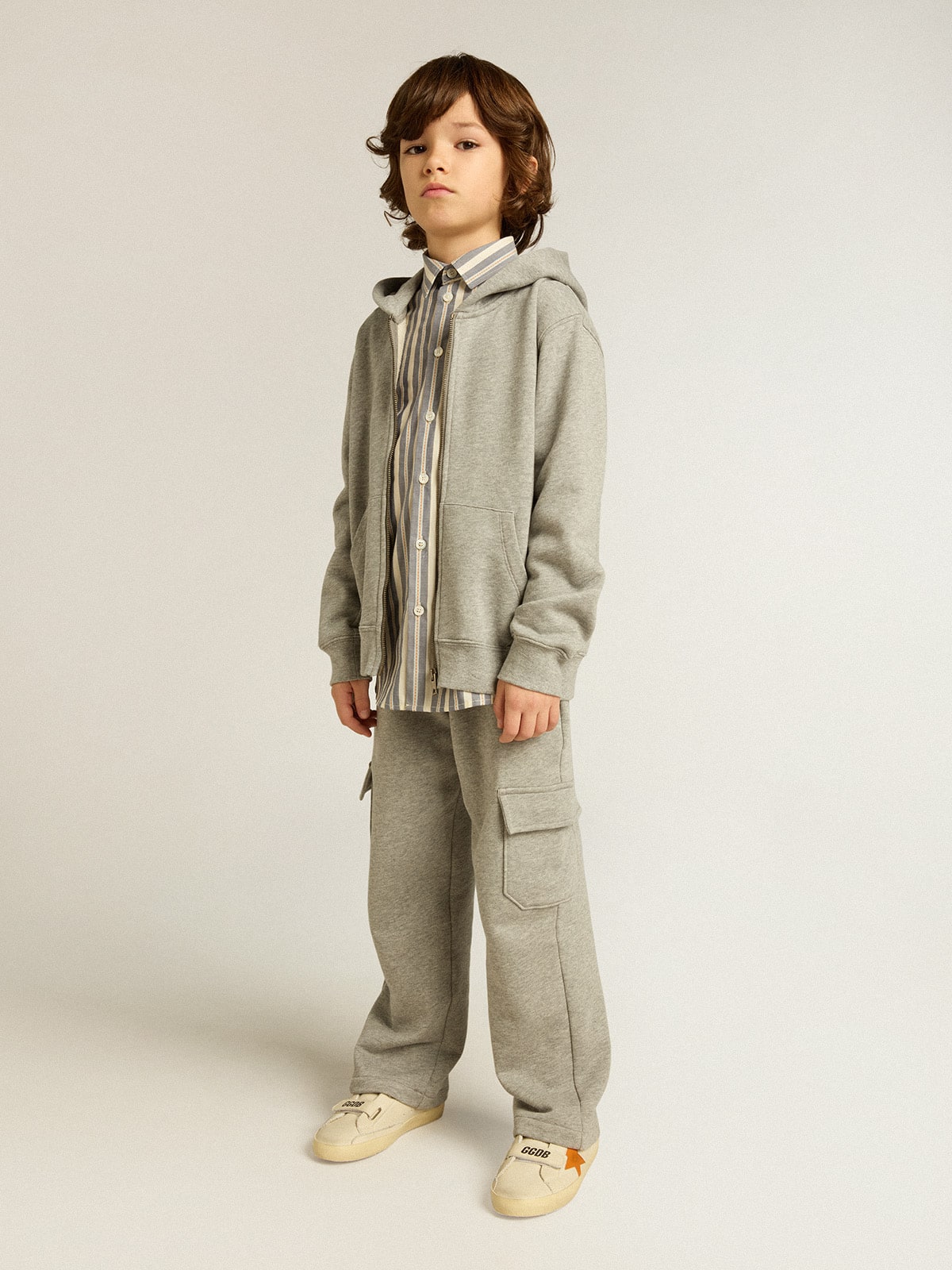 Golden Goose - Pantalone jogging cargo in cotone grigio melange con ricamo in 