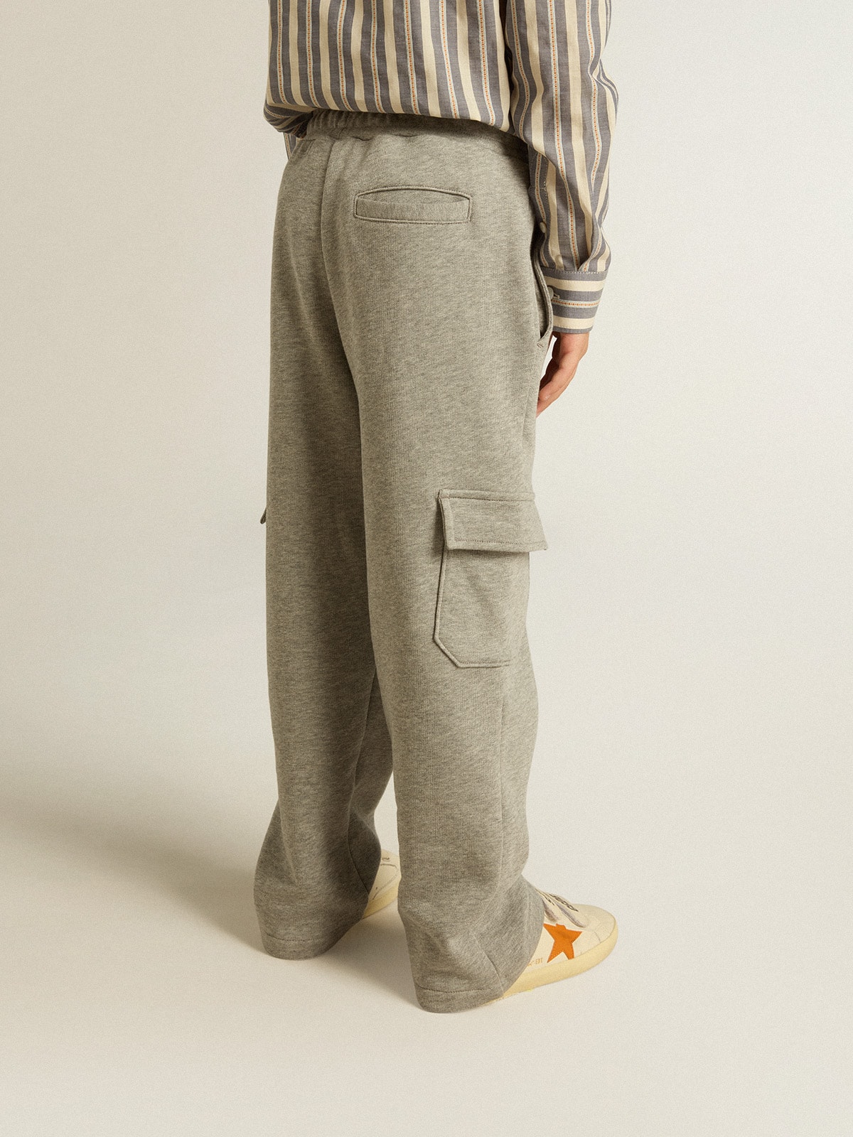 Golden Goose - Gray melange cotton cargo joggers with embroidery in 