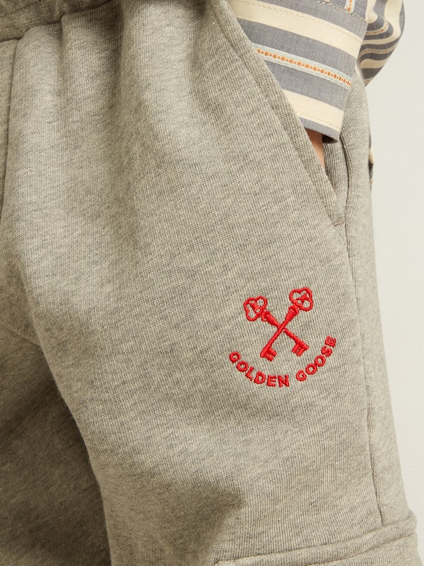 Golden Goose - Gray melange cotton cargo joggers with embroidery in 