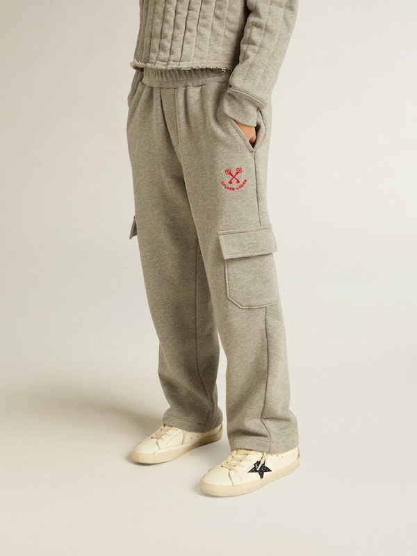 Golden Goose - Gray melange cotton cargo joggers with embroidery in 