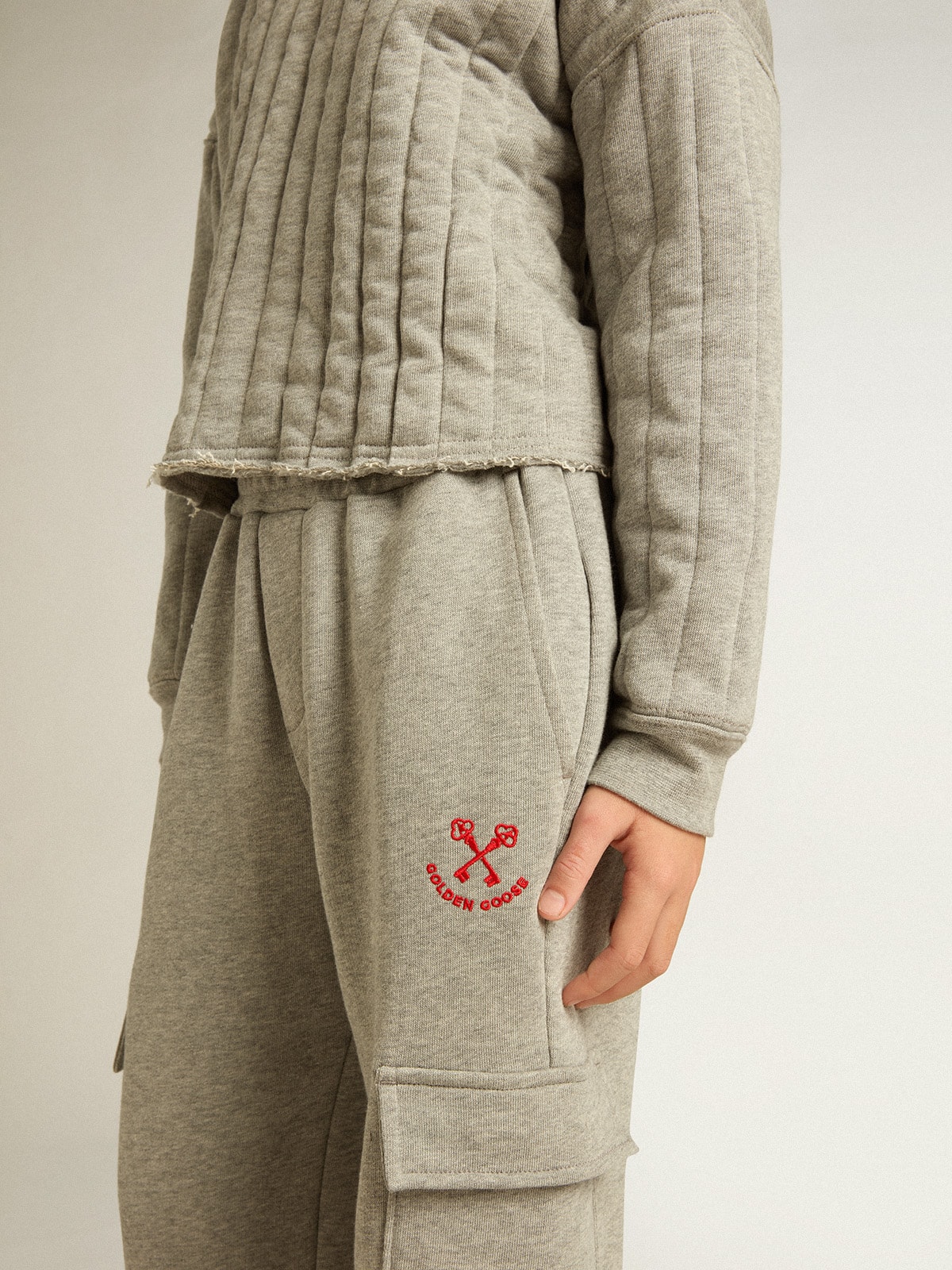 Golden Goose - Gray melange cotton cargo joggers with embroidery in 