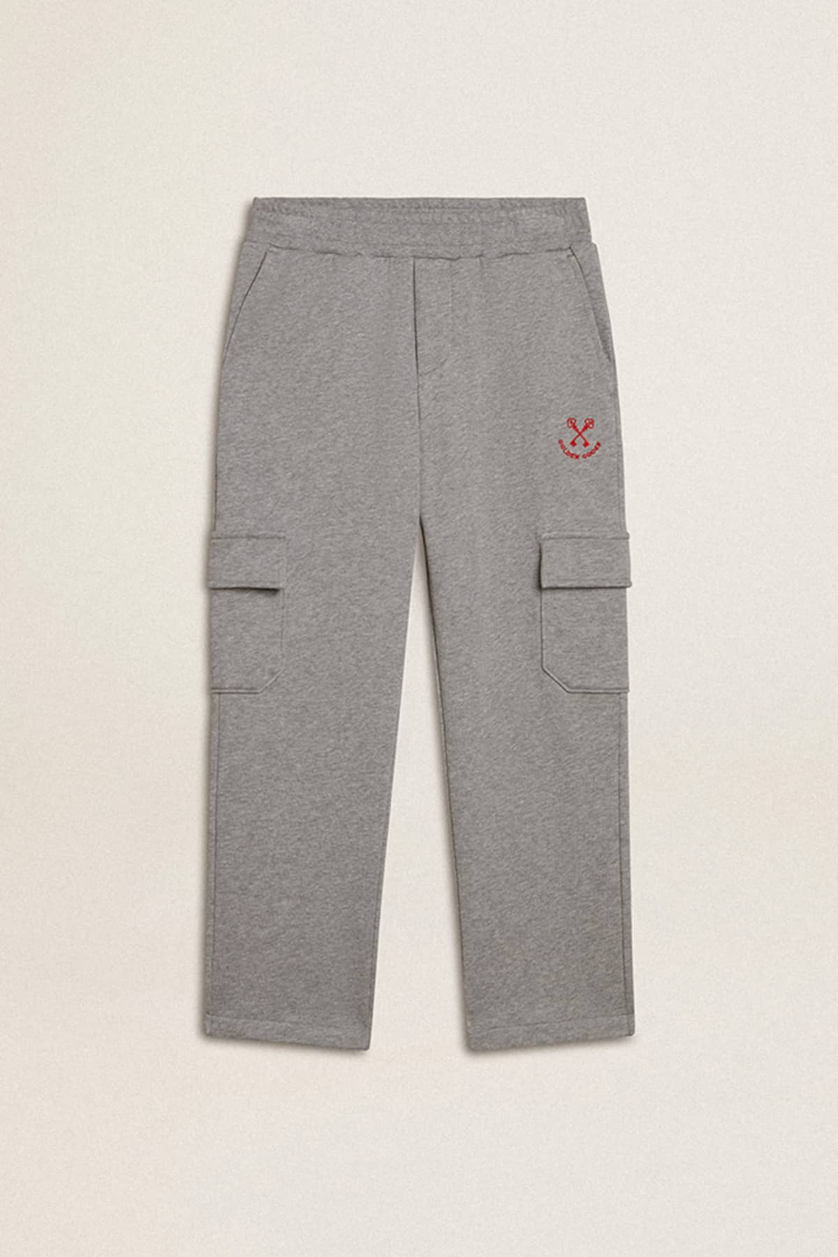 Golden Goose - Gray melange cotton cargo joggers with embroidery in 