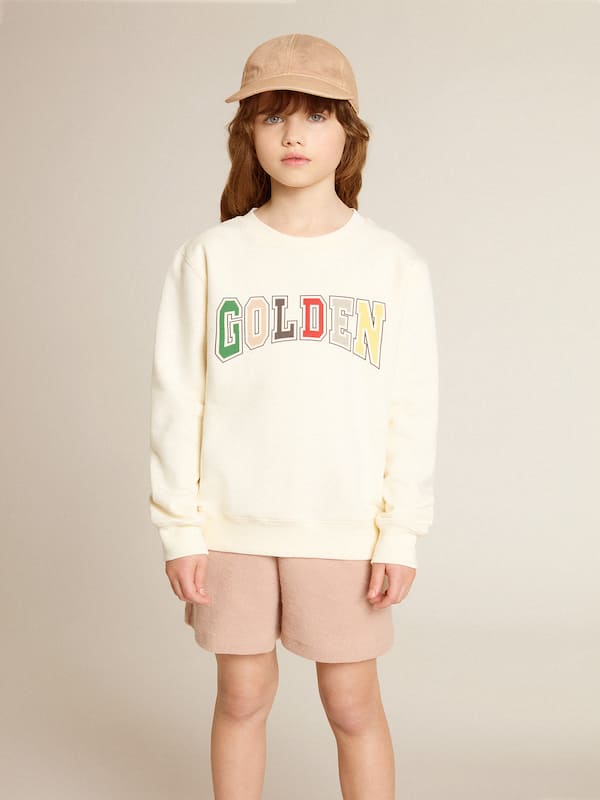 Golden Goose - Sweatshirt in aged white with multicolor Golden lettering on the front in 