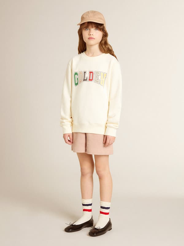Golden Goose - Sweatshirt in aged white with multicolor Golden lettering on the front in 