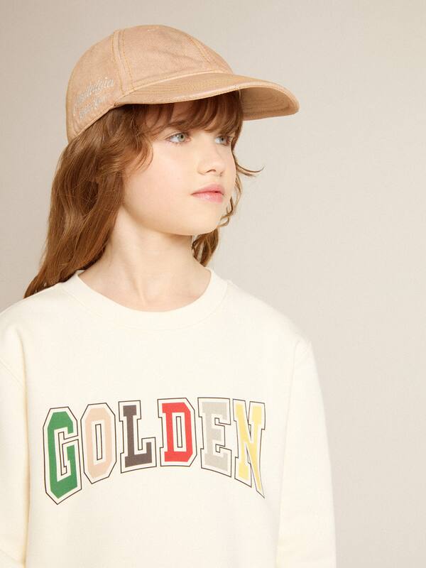 Golden Goose - Sweatshirt in aged white with multicolor Golden lettering on the front in 