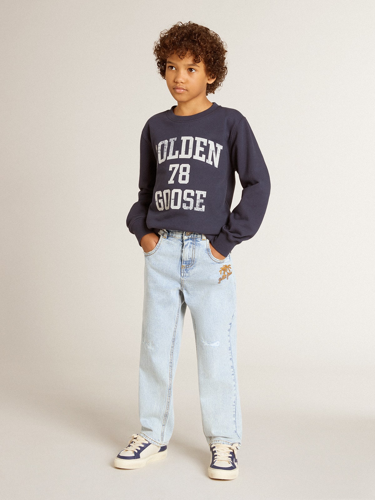 Golden Goose - Boys' dark blue sweatshirt with white print in 
