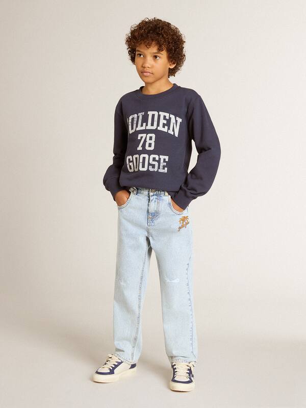 Golden Goose - Boys' dark blue sweatshirt with white print in 