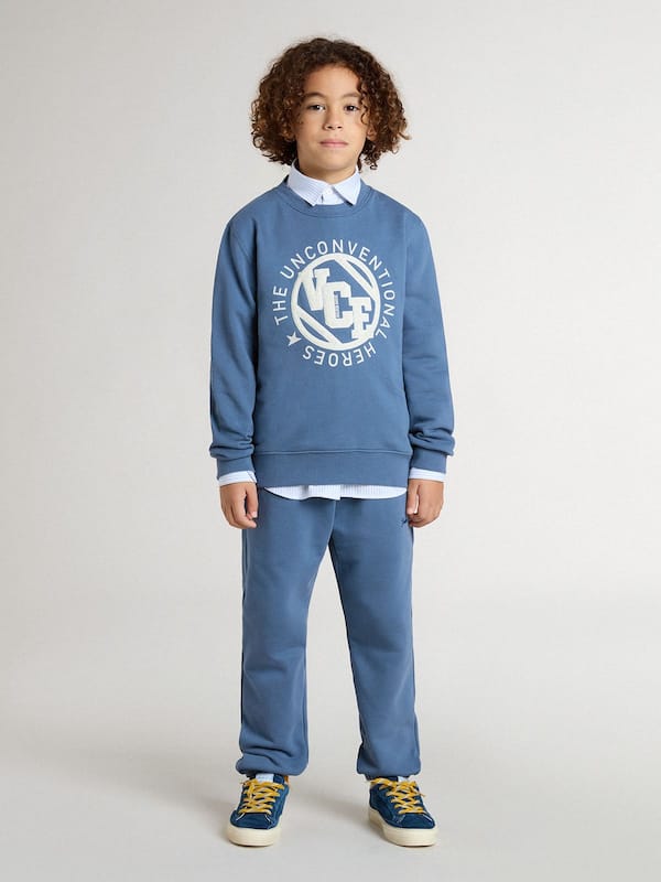 Golden Goose - Kids’ blue sweatshirt with white embossed patches in 