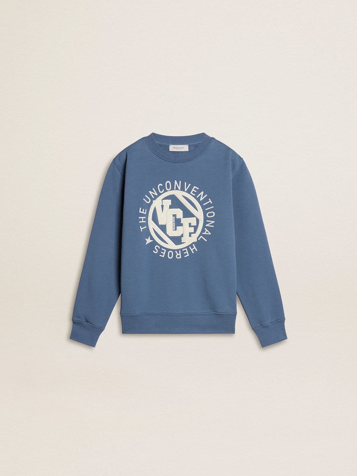 Golden Goose - Sweat-shirt bleu clair pour enfant avec patchs blancs en relief in 