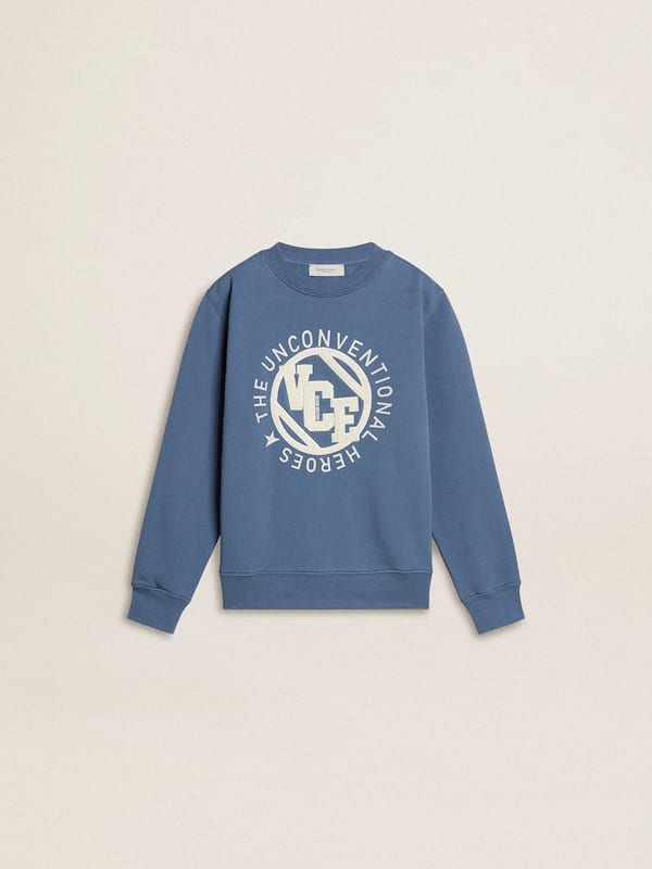 Golden Goose - Kids’ blue sweatshirt with white embossed patches in 