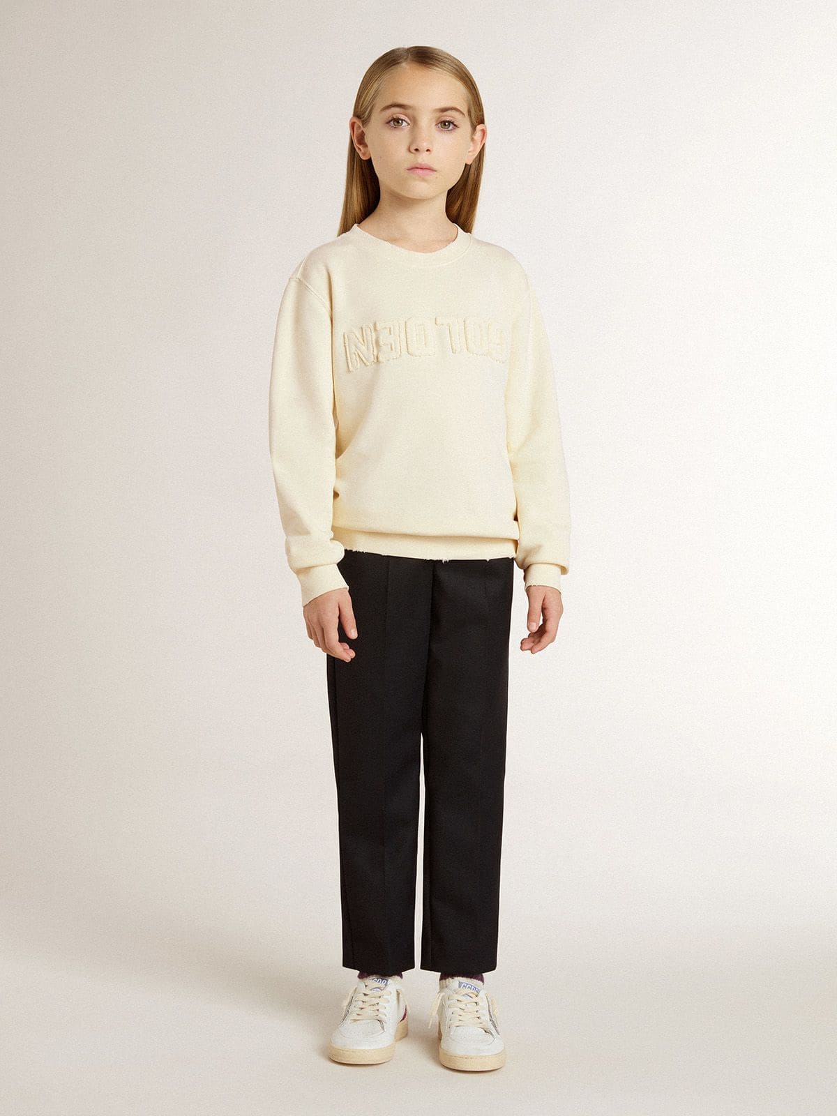 Golden Goose - Girls’ cream-colored sweatshirt with patch writing in 