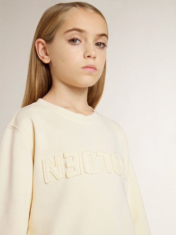 Golden Goose - Girls’ cream-colored sweatshirt with patch writing in 