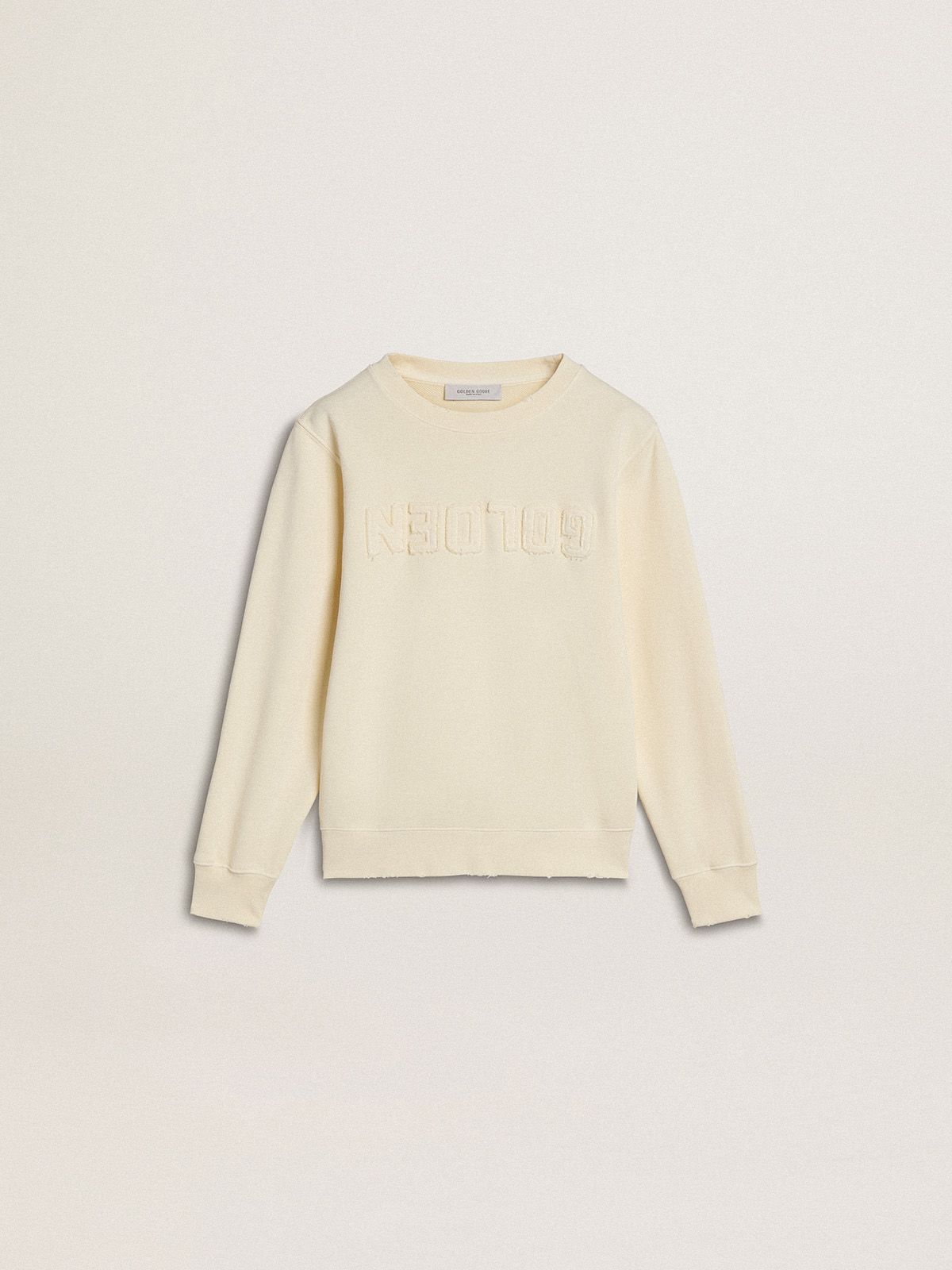 Sudadera de niña color nata con mensaje con parche